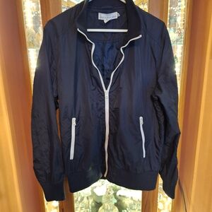 H&M Navy Blue Lightweight Zipper Jacket with White Trim